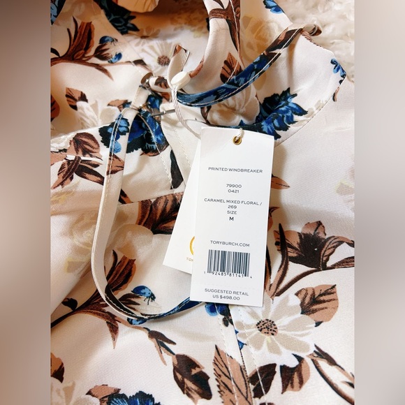 NWT $498 Tory BurchFloral-Print Hooded Wind-Resistant Jacket - Picture 9 of 9